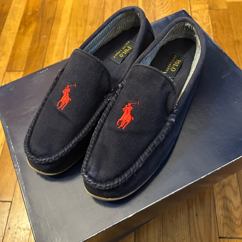 Polo by Ralph Lauren Men's Dark Blue Loafers with Red Logo